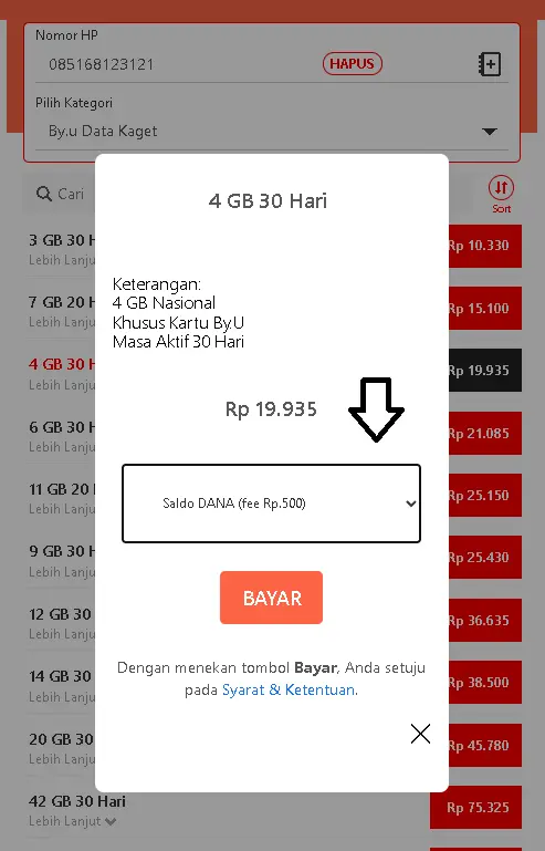 masukan nomor byu